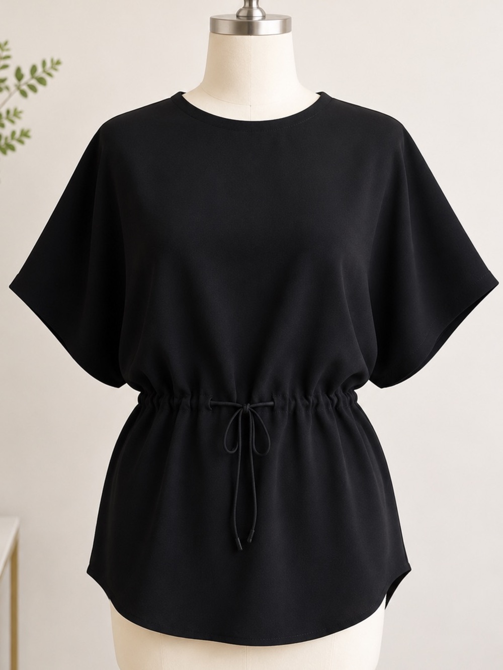 IRO Paris Black Drawstring Waist Dolman Sleeve Crepe Blouse Top FR 36 US 4